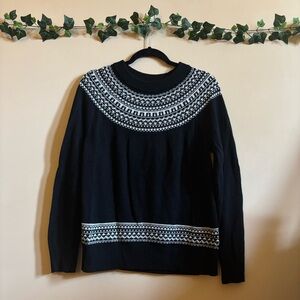 GAP Women's Vintage Crewneck Sweater Nordic Patterned Black Grey White